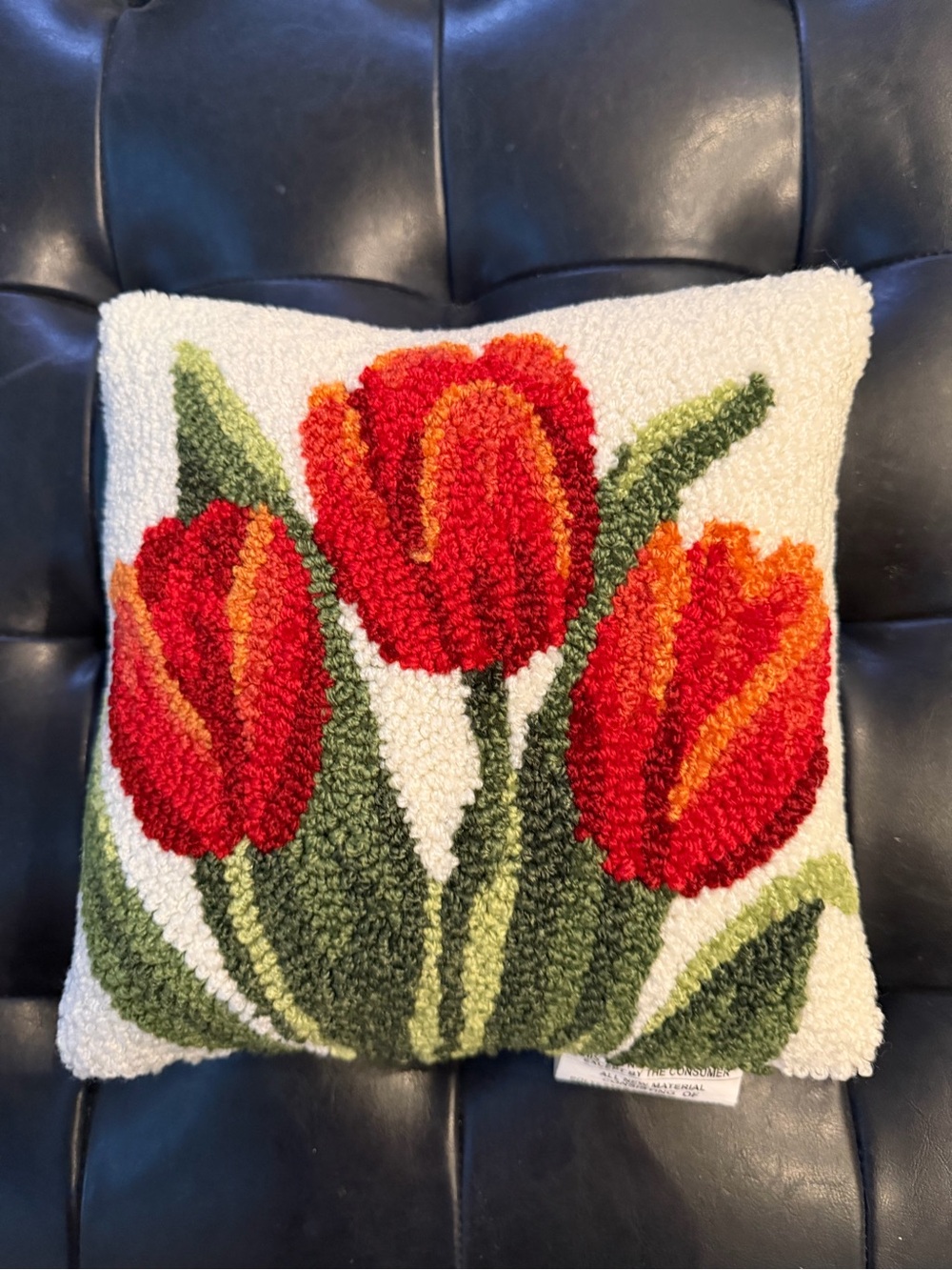 Red Tulip Hooked Throw Pillow -